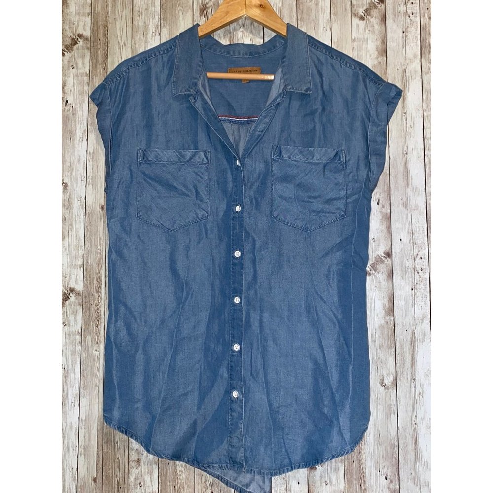 Women's Jachs Girlfriend Short Sleeve Chambray Tencel Button Shirt Size Small